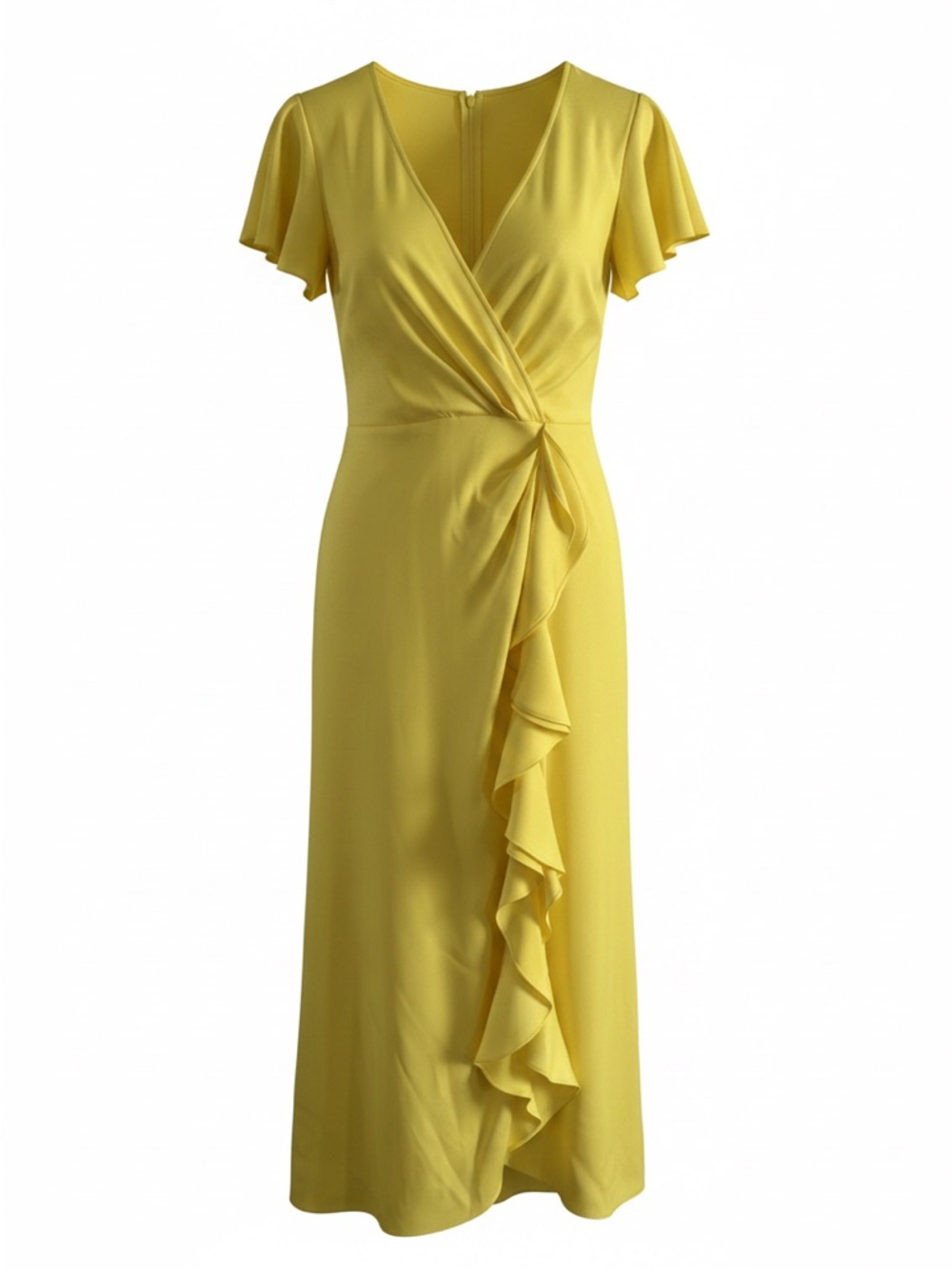 JAYGODFREY Yellow Ruffle Wrap Midi Dress